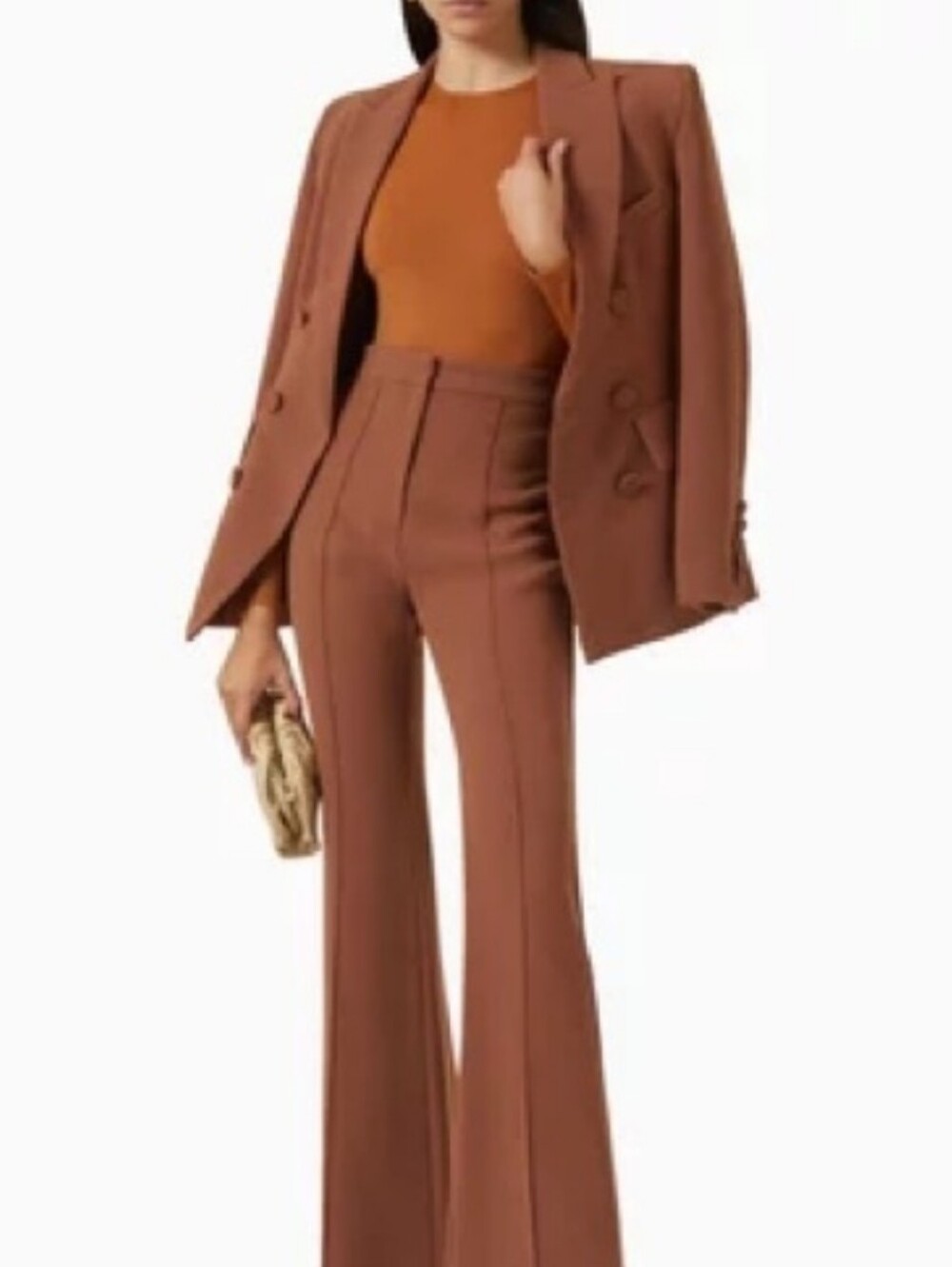 Alex Perry Ryder camel orange long sleeve crew bodysuit